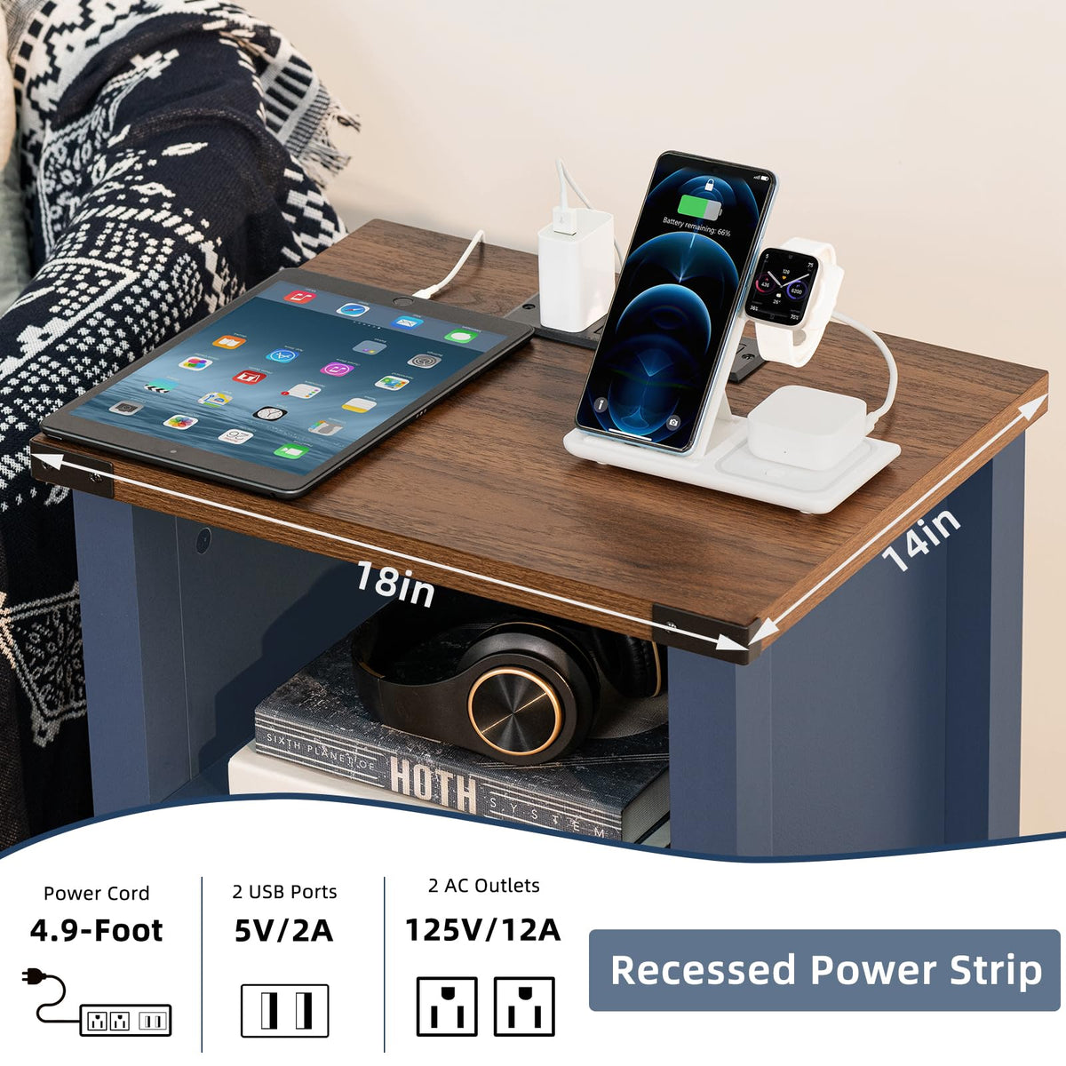 Dark Blue 18-Inch Fluted Nightstand Set of 2 W8410