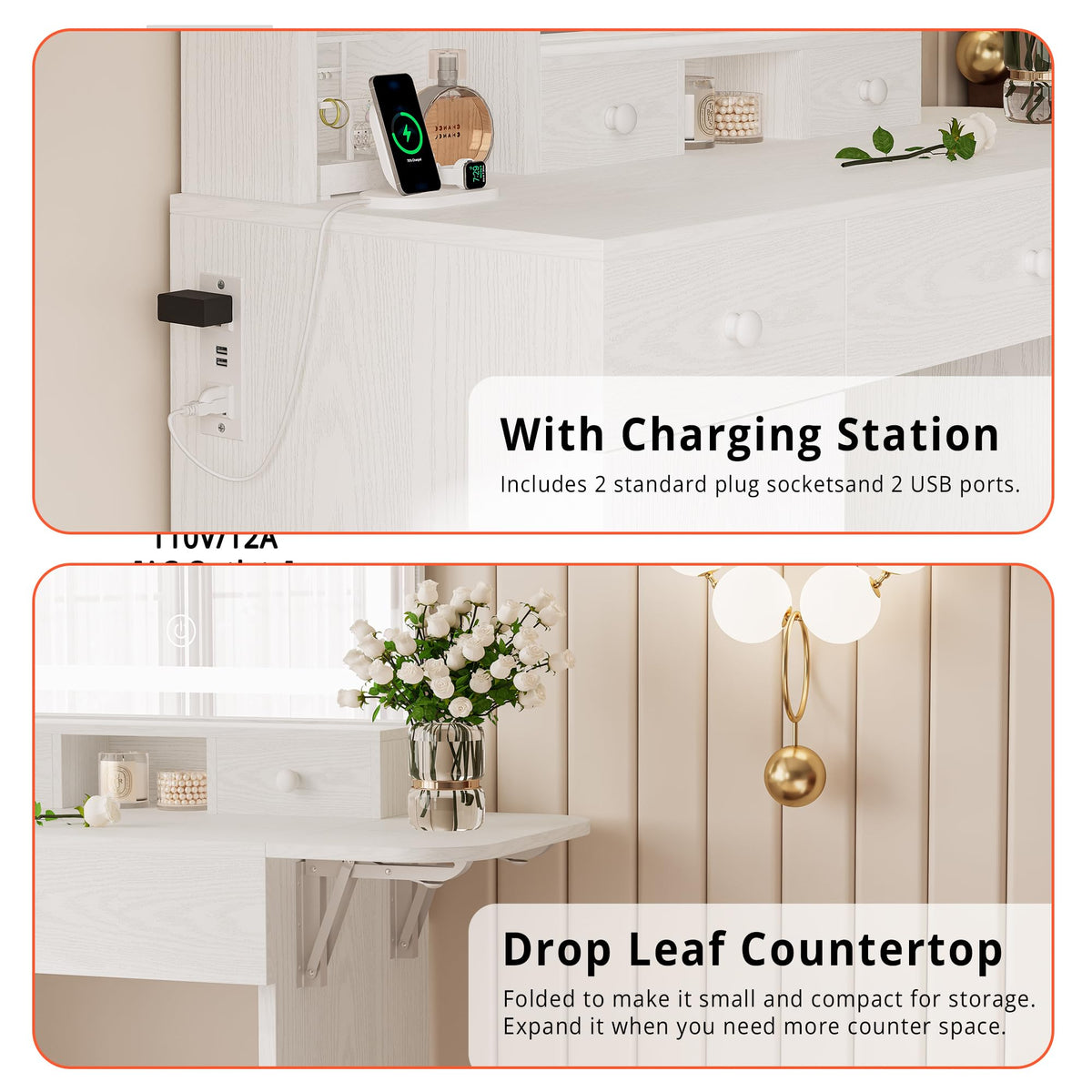 Vanity Desk with Charging Station and Storage B5626