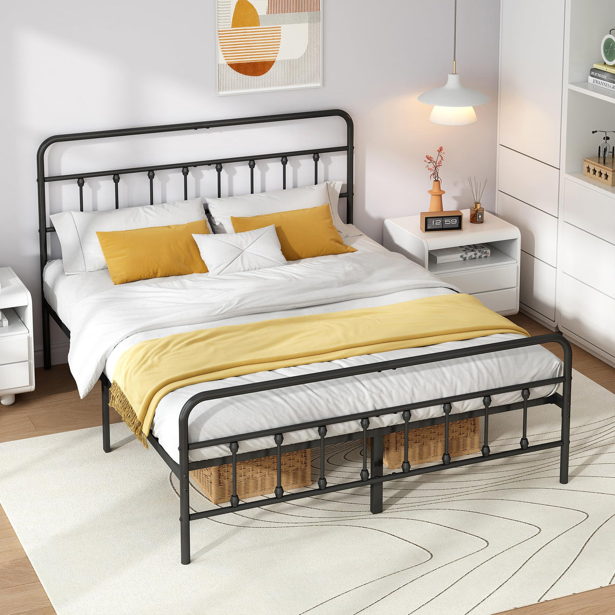 Queen Metal Bed Frame with Victorian Headboard & Footboard D485558