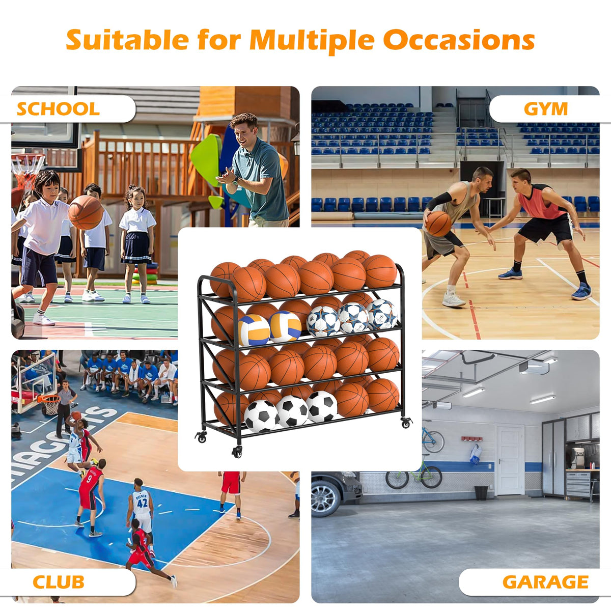 4-Tier 40-Ball Basketball Rack with Wheels E7254