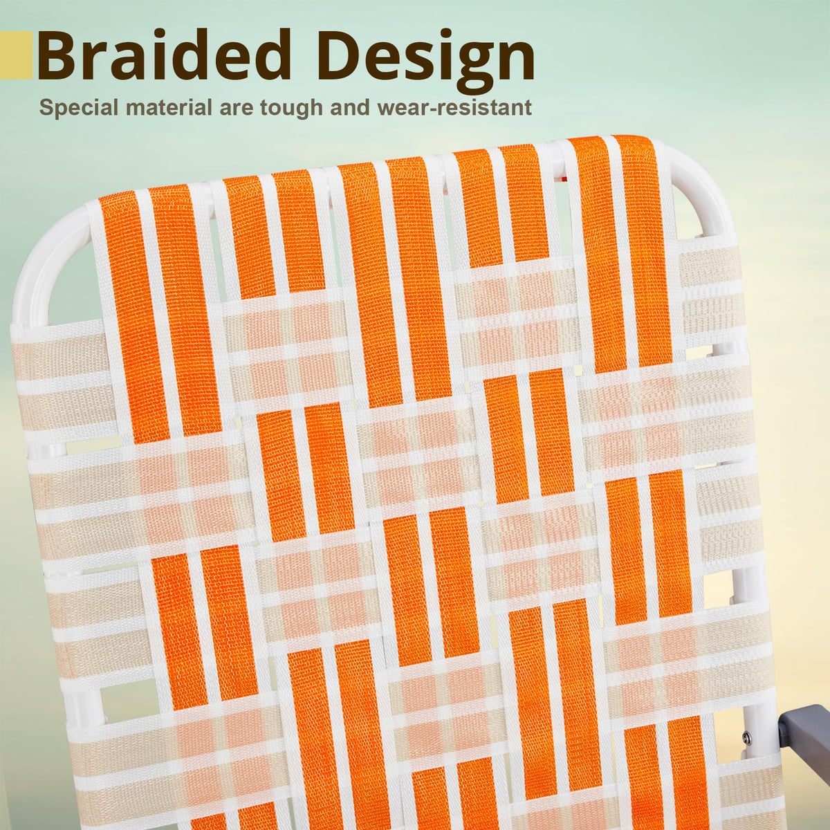 Set of 2 Orange and White Webbed Folding Beach Chairs J5155