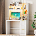 40” White Home Office Desk with Hutch and Drawers W745