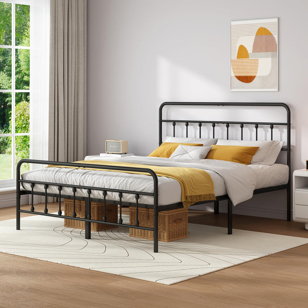 Queen Metal Bed Frame with Victorian Headboard & Footboard D485558