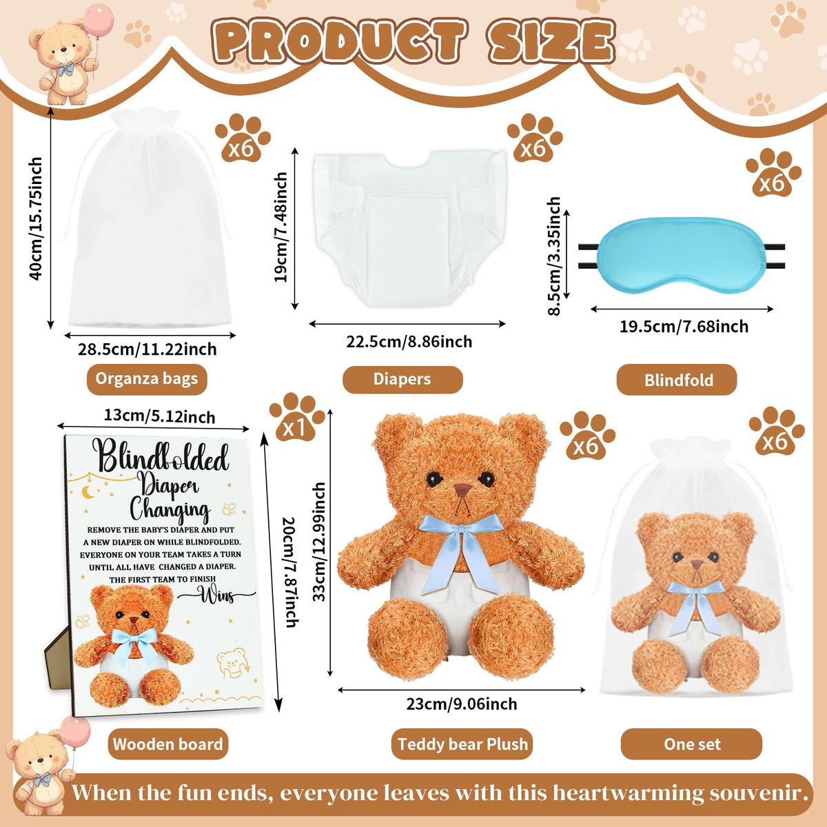 25 Pack Baby Shower Games Blindfold Diaper Changing Kit L259