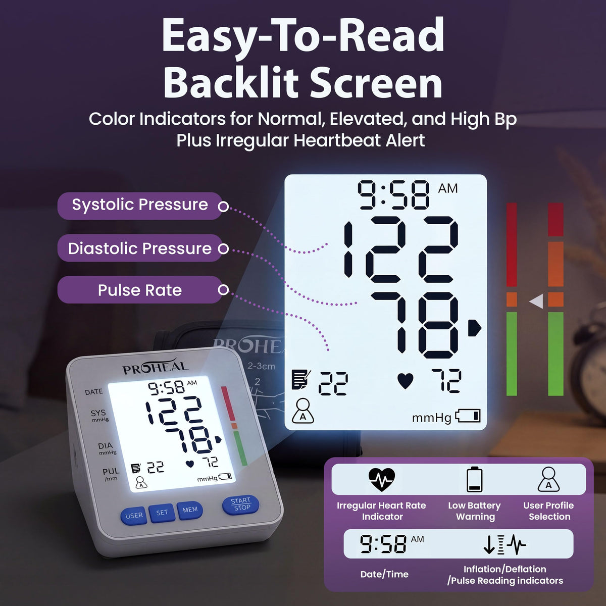 Talking Blood Pressure Monitor with Upper Arm Cuff, Backlit Display, Carry Bag J280