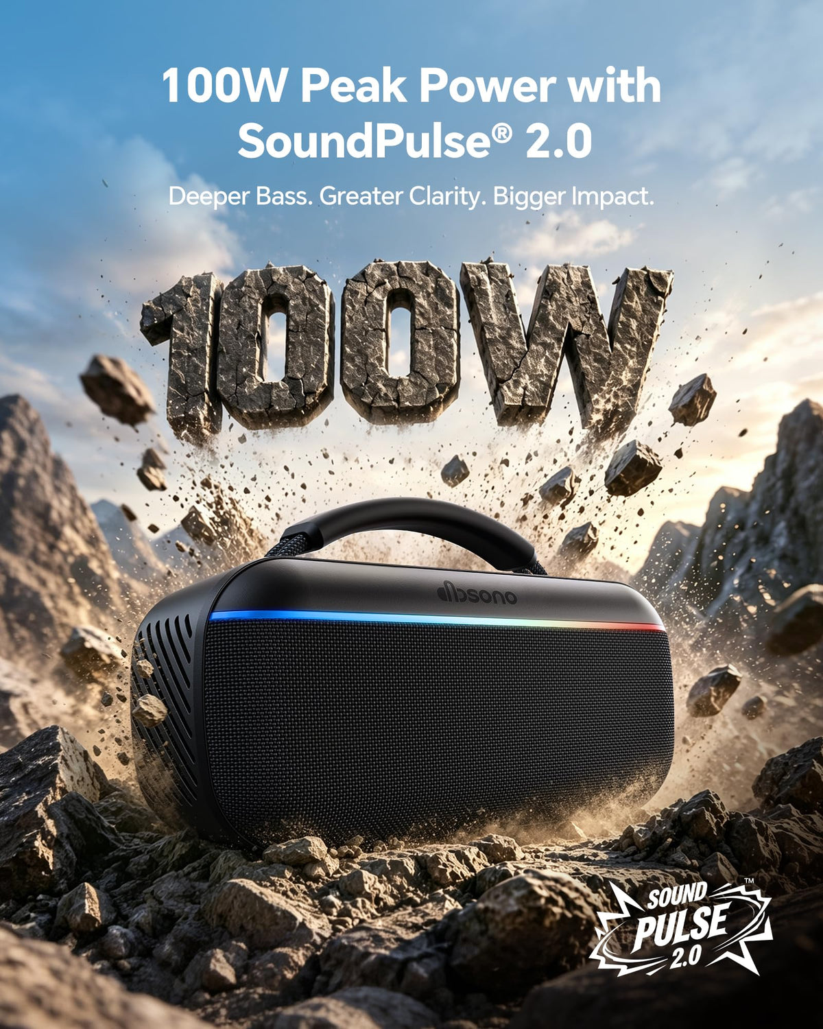 Bluetooth Speaker Portable Wireless, 100W Peak, Bluetooth 6.0, Black R63932