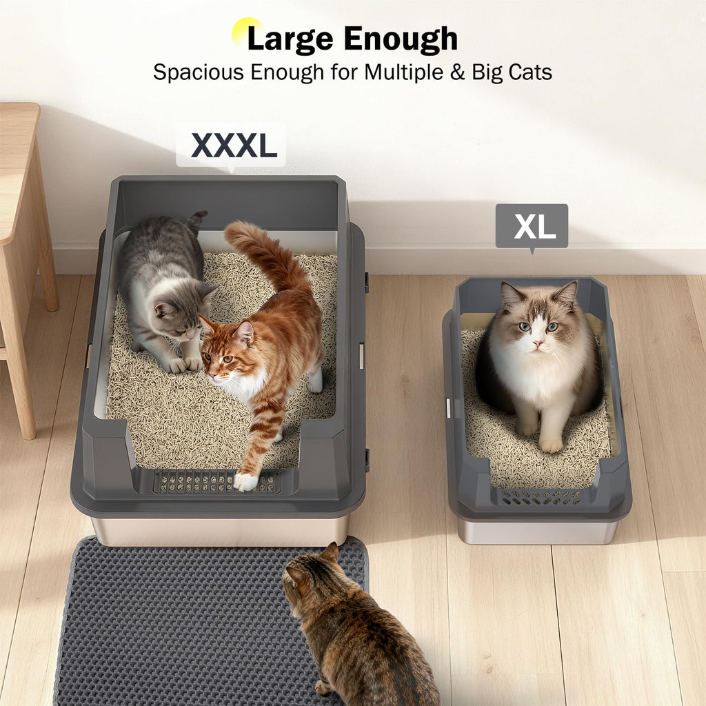 Stainless Steel Extra Large Cat Litter Box with High Sided Lid and Litter Scoop F500