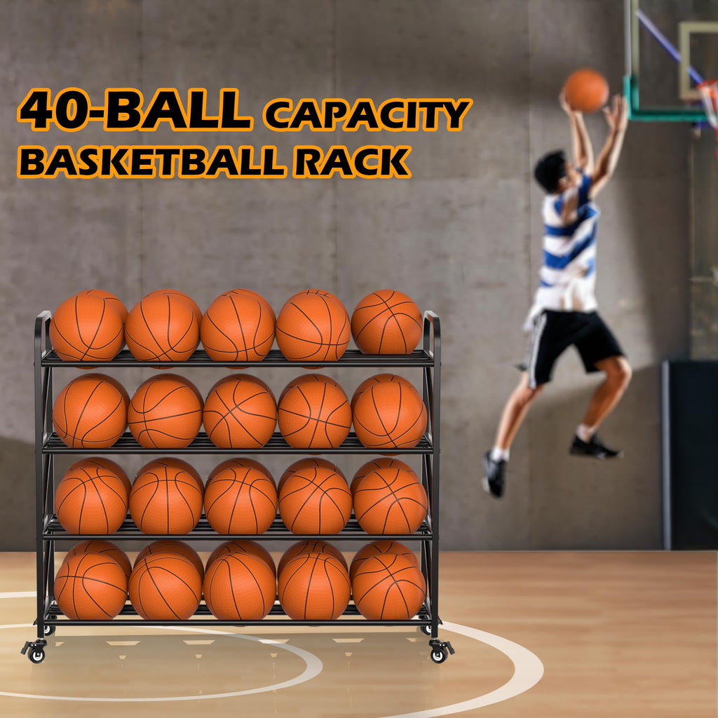 4-Tier 40-Ball Basketball Rack with Wheels E7254