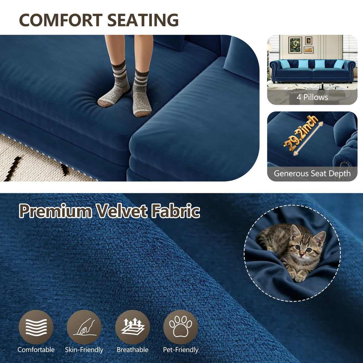 Blue Velvet Pull Out Sleeper Sofa Bed Z5027