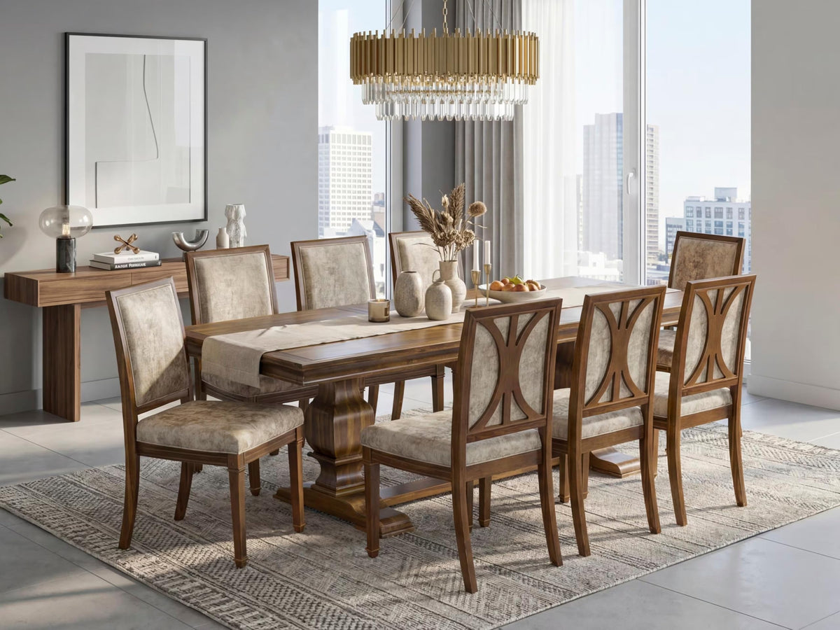 9 Piece Kitchen Table Set with 8 Dark Grey Polyester Chairs P922