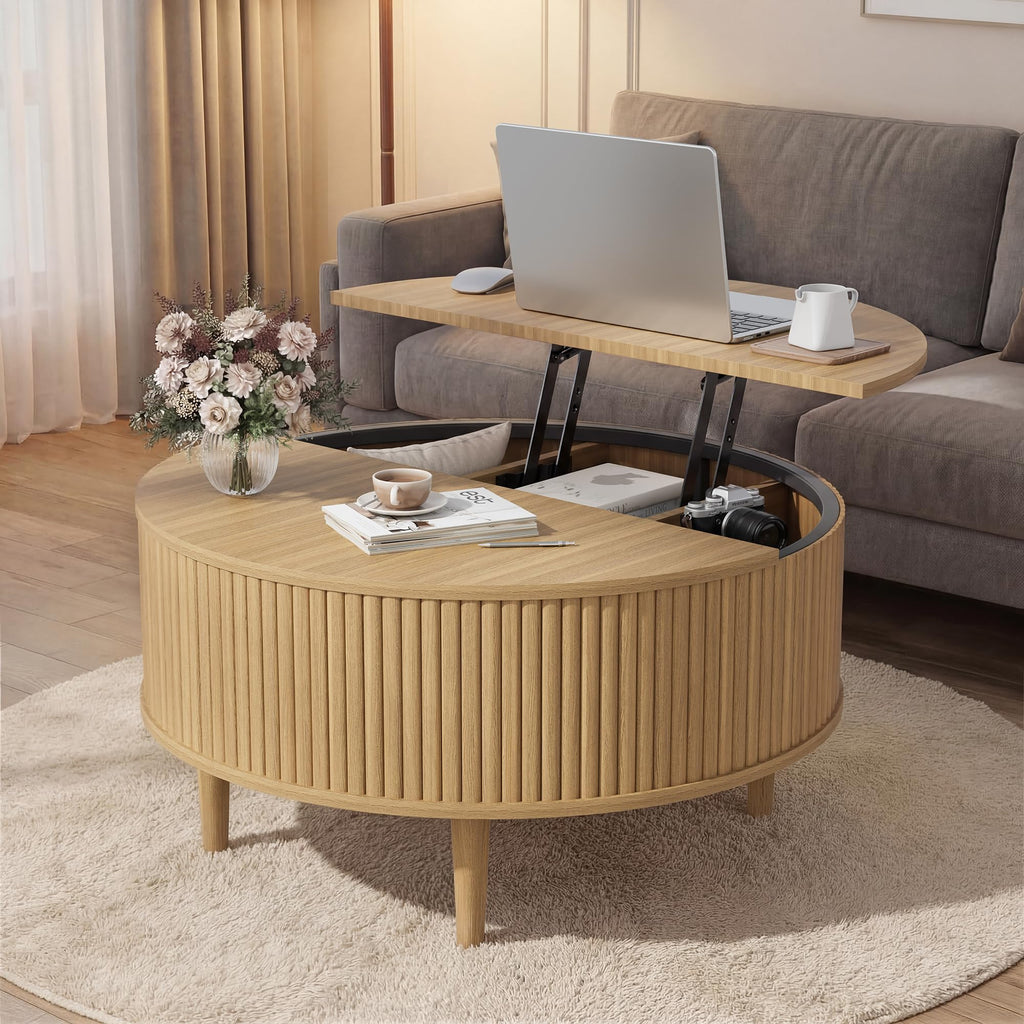 31.5" Round Lifting Top Coffee Table with Storage N888