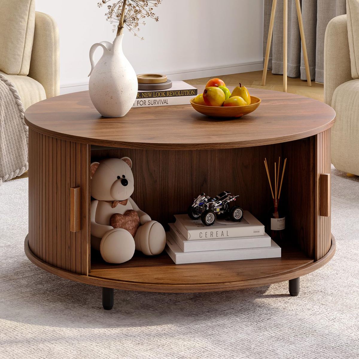 31.5" Round Coffee Table with Storage Y938411