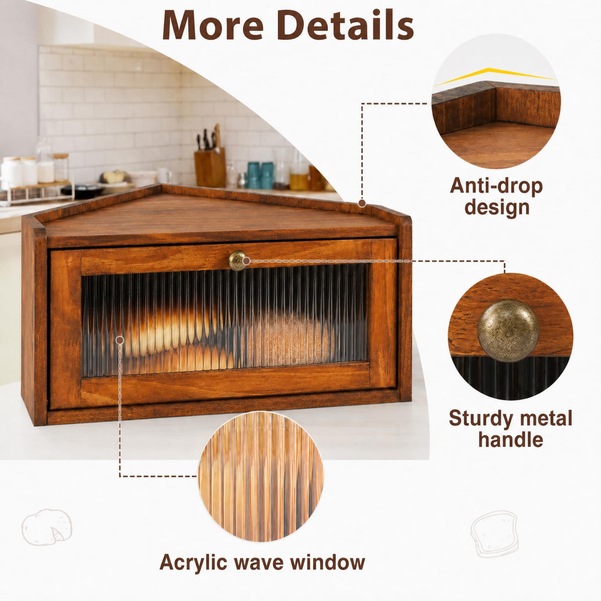 Wooden Bread Box with Window E705