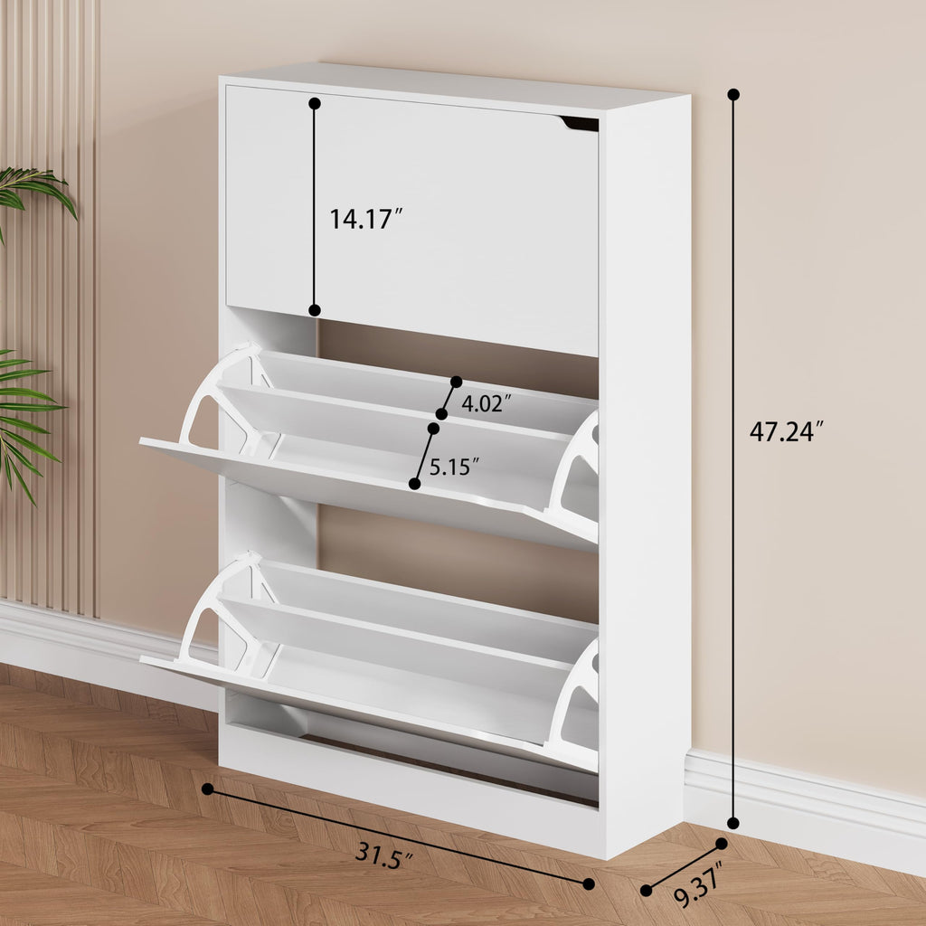 White 3 Flip Drawer Wood Shoe Storage Cabinet Z57817