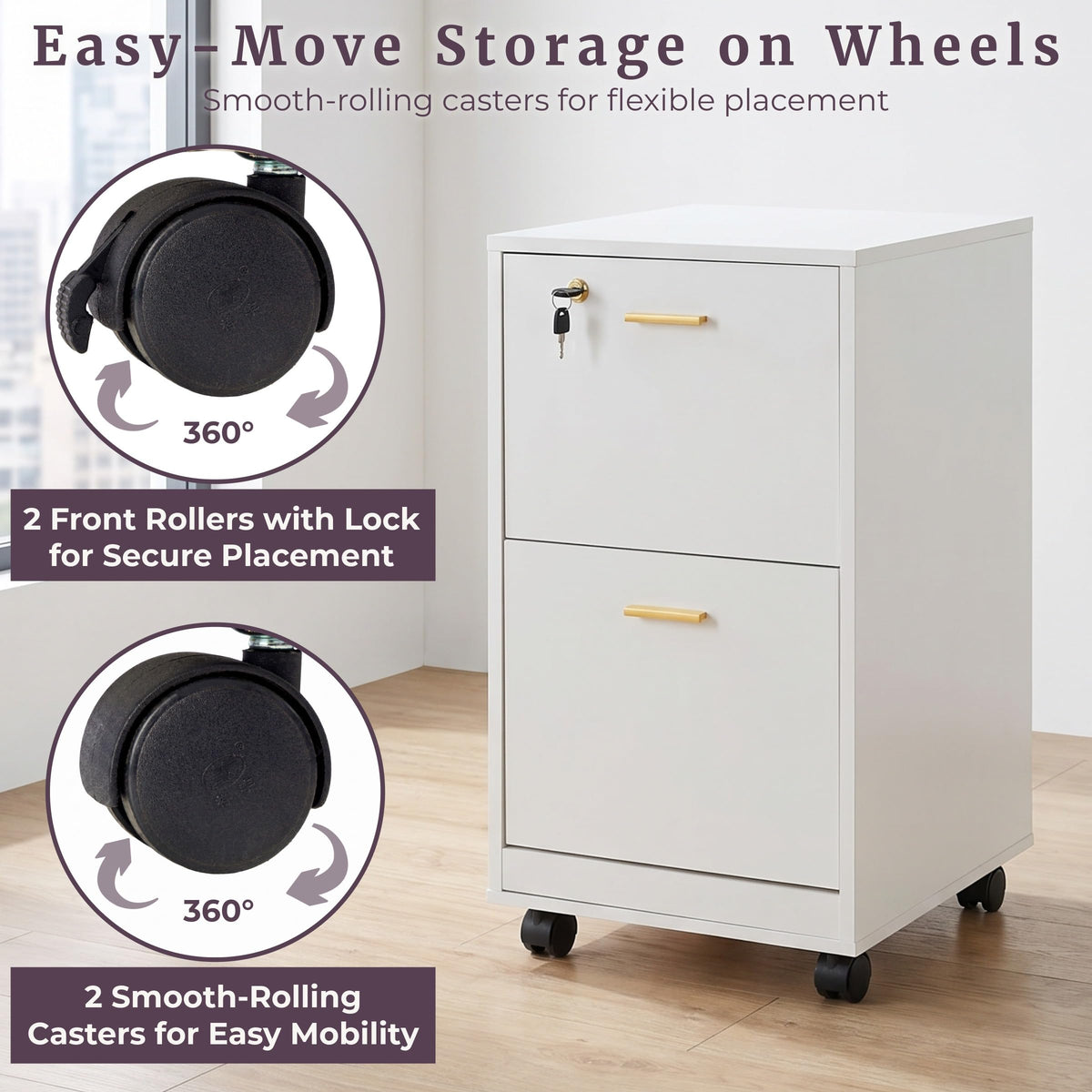 White 2 Drawer Wooden File Cabinet with Lock J940