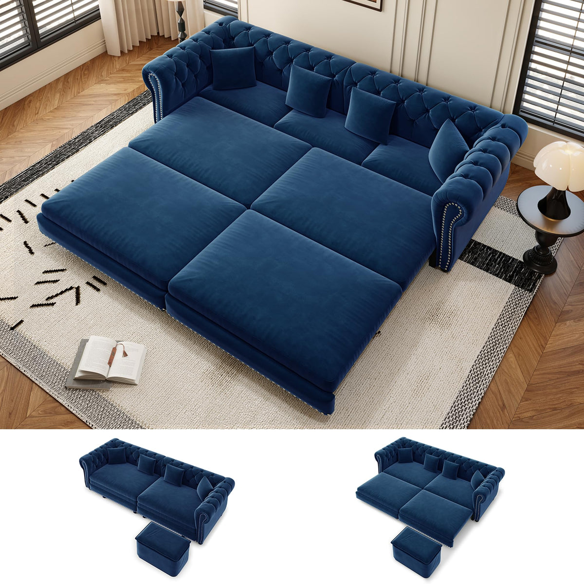 Blue Velvet Pull Out Sleeper Sofa Bed Z5027