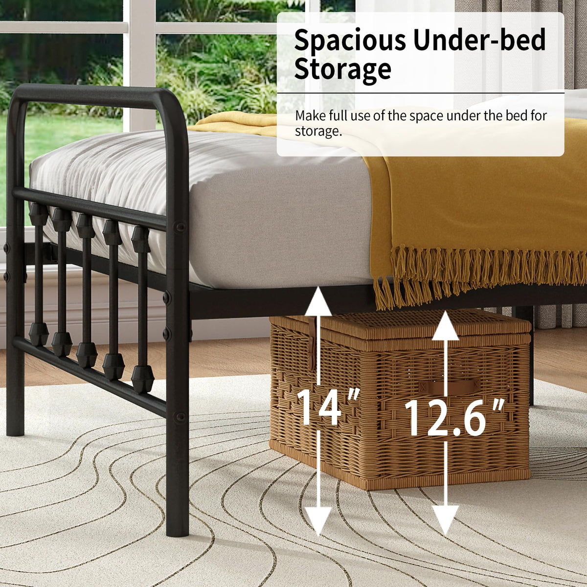 Queen Metal Bed Frame with Victorian Headboard & Footboard D485558