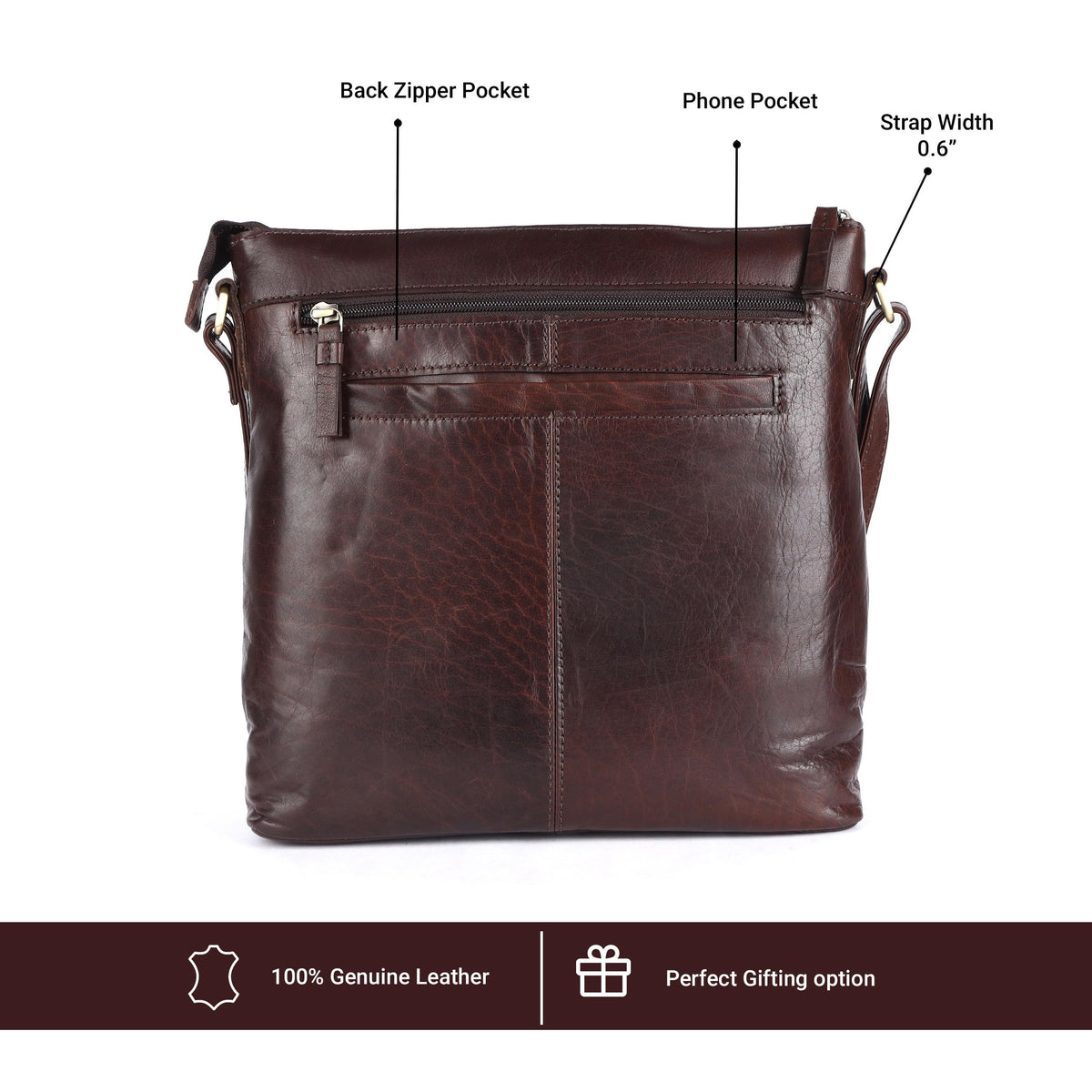 Extra-Large Genuine Leather Crossbody Purse I8678