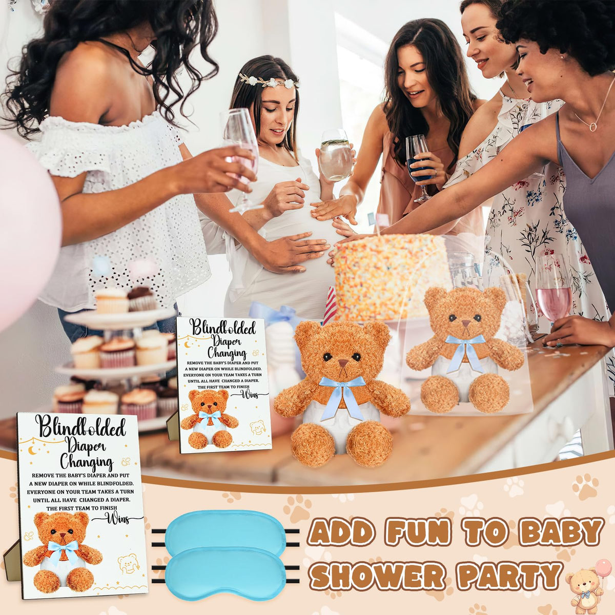 25 Pack Baby Shower Games Blindfold Diaper Changing Kit L259