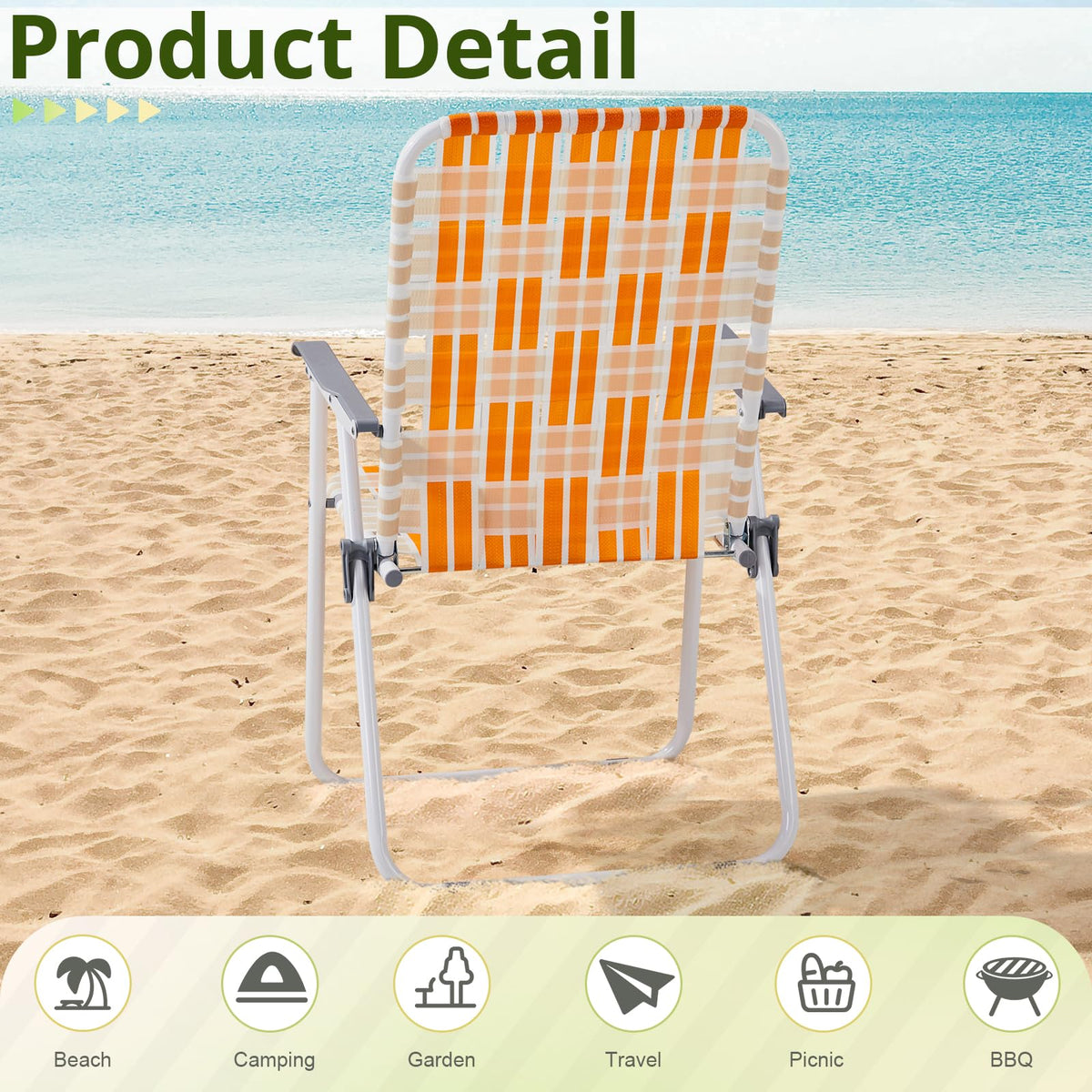 Set of 2 Orange and White Webbed Folding Beach Chairs J5155