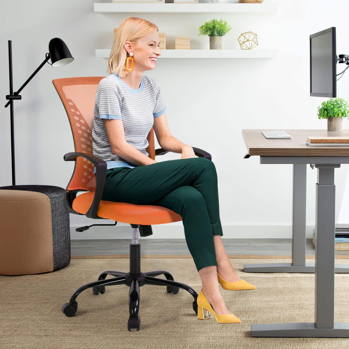 Orange Adjustable Mesh Ergonomic Office Chair with Lumbar Support Q651786