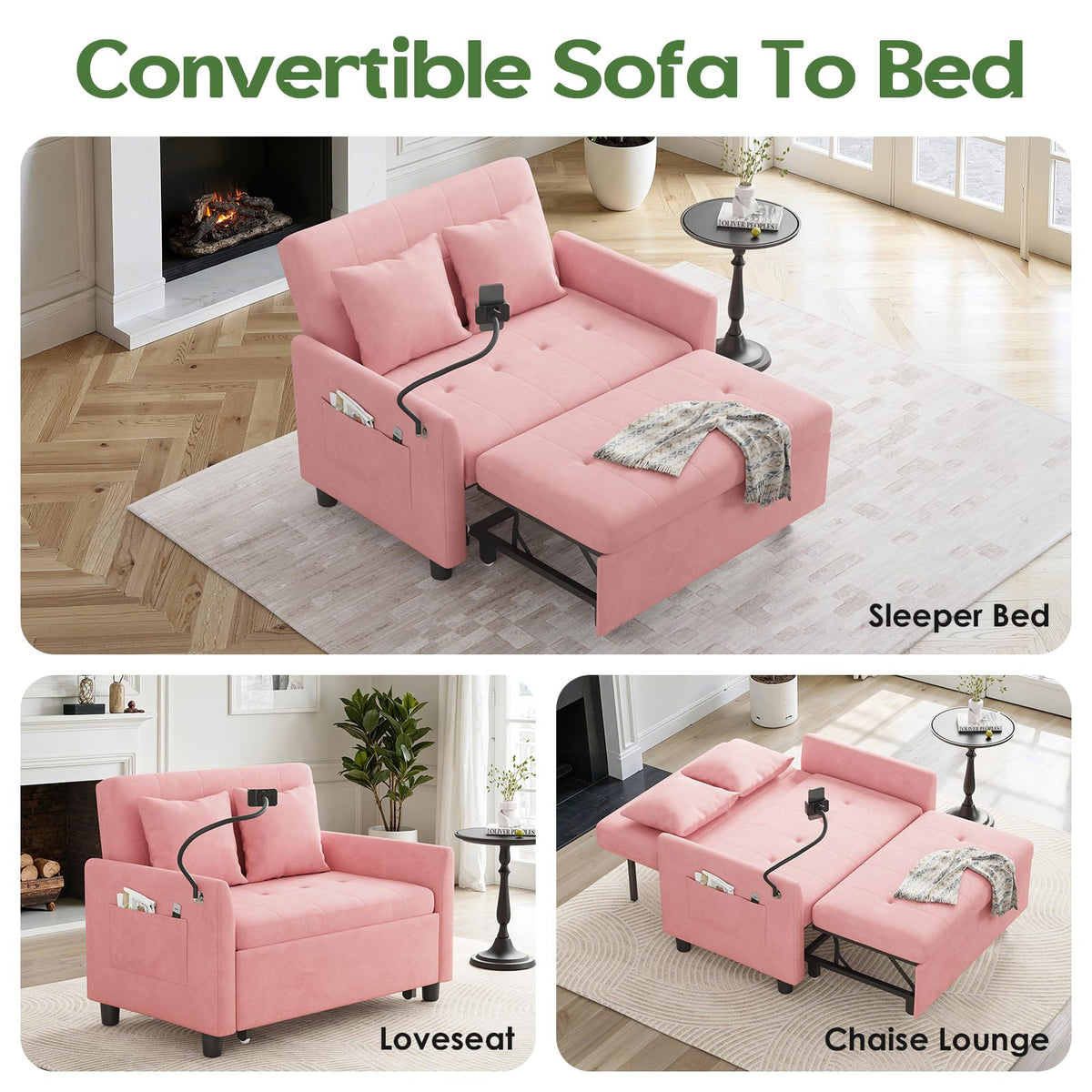 Pink Convertible Sleeper Sofa Bed R269