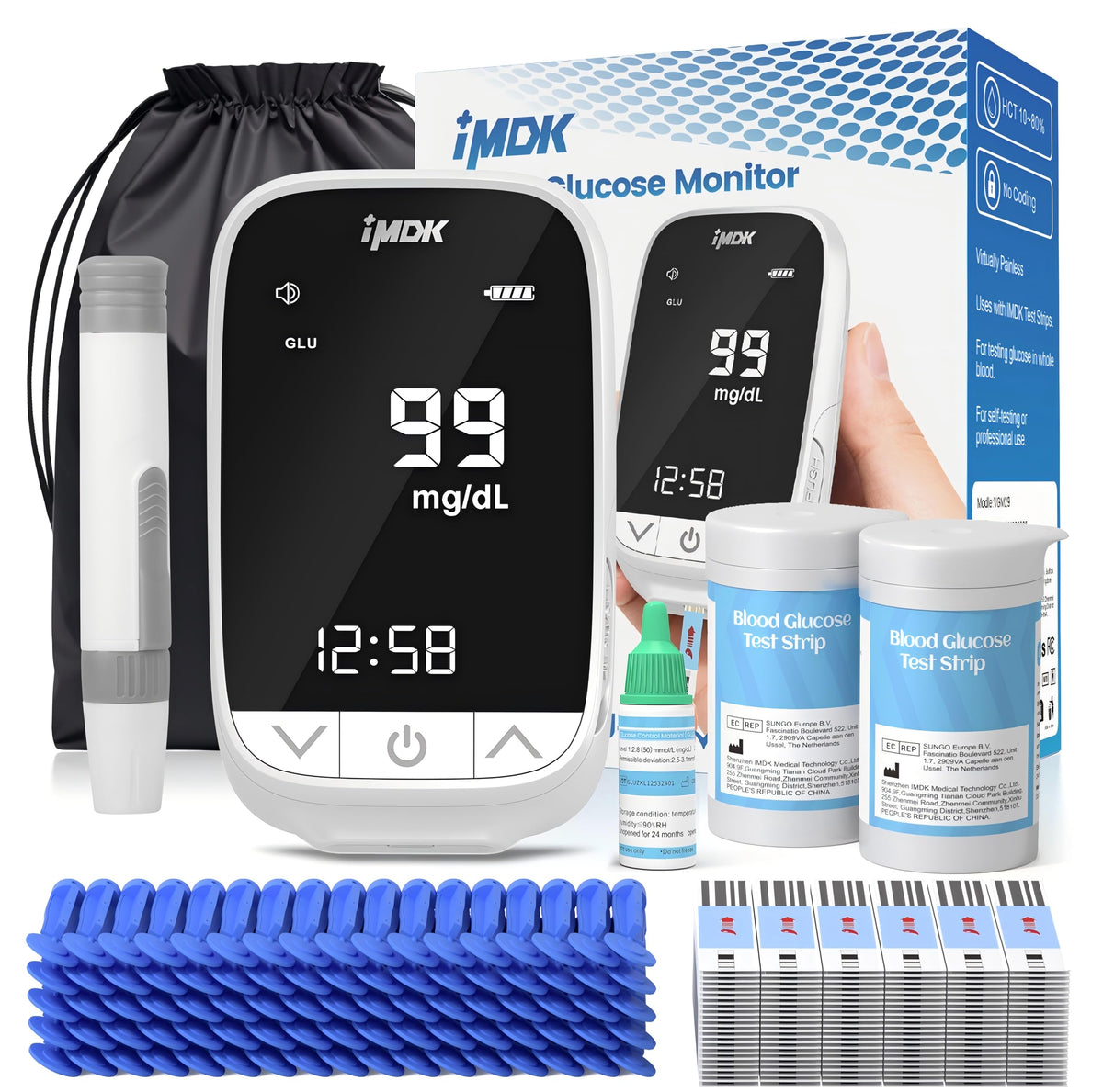 Blood Glucose Monitor Kit with 100 Strips and 100 Lancets N2557