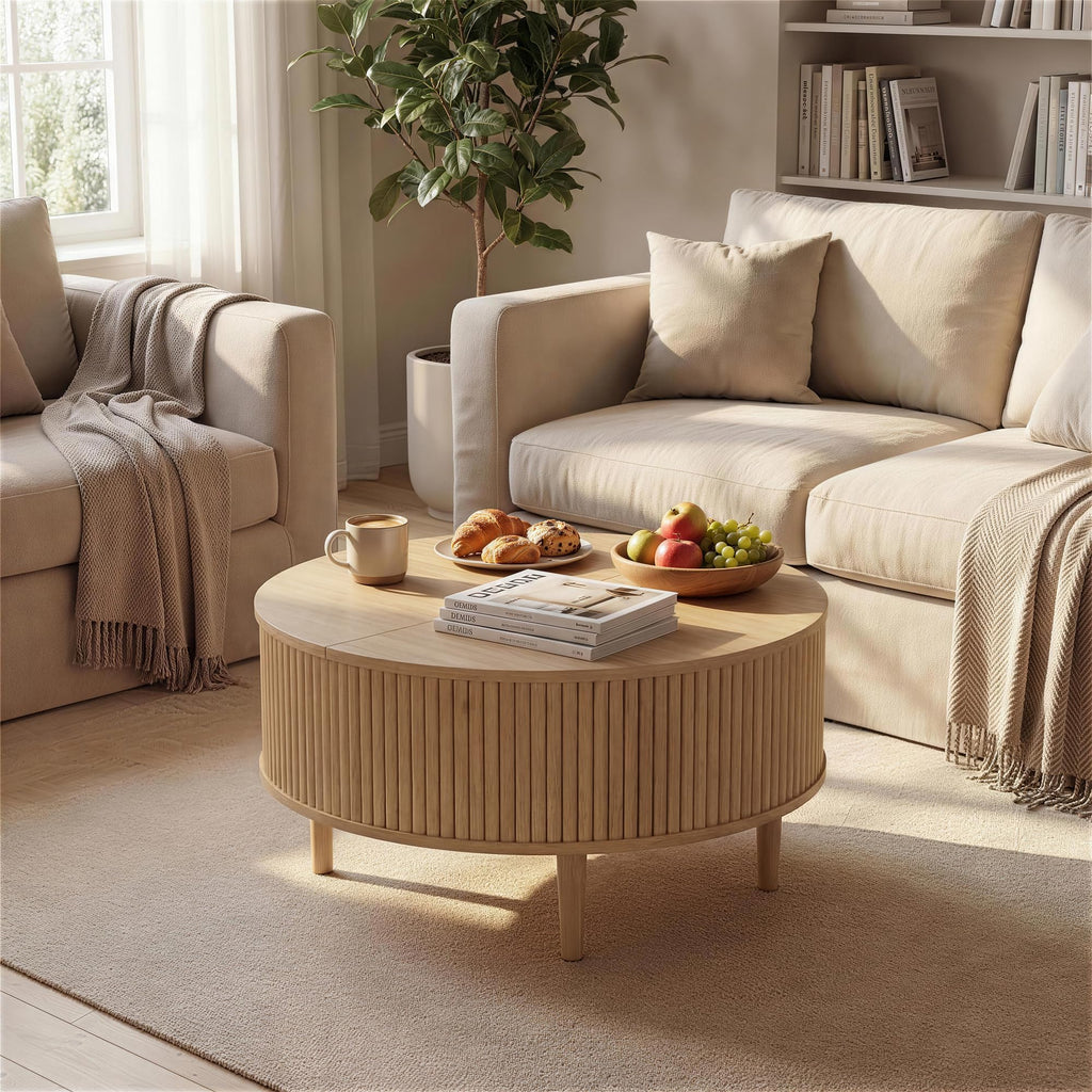 31.5" Round Lifting Top Coffee Table with Storage N888