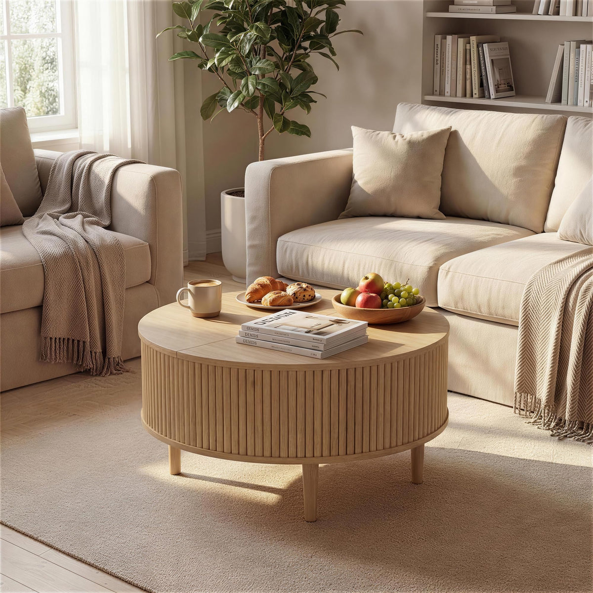 31.5" Round Lifting Top Coffee Table with Storage N888