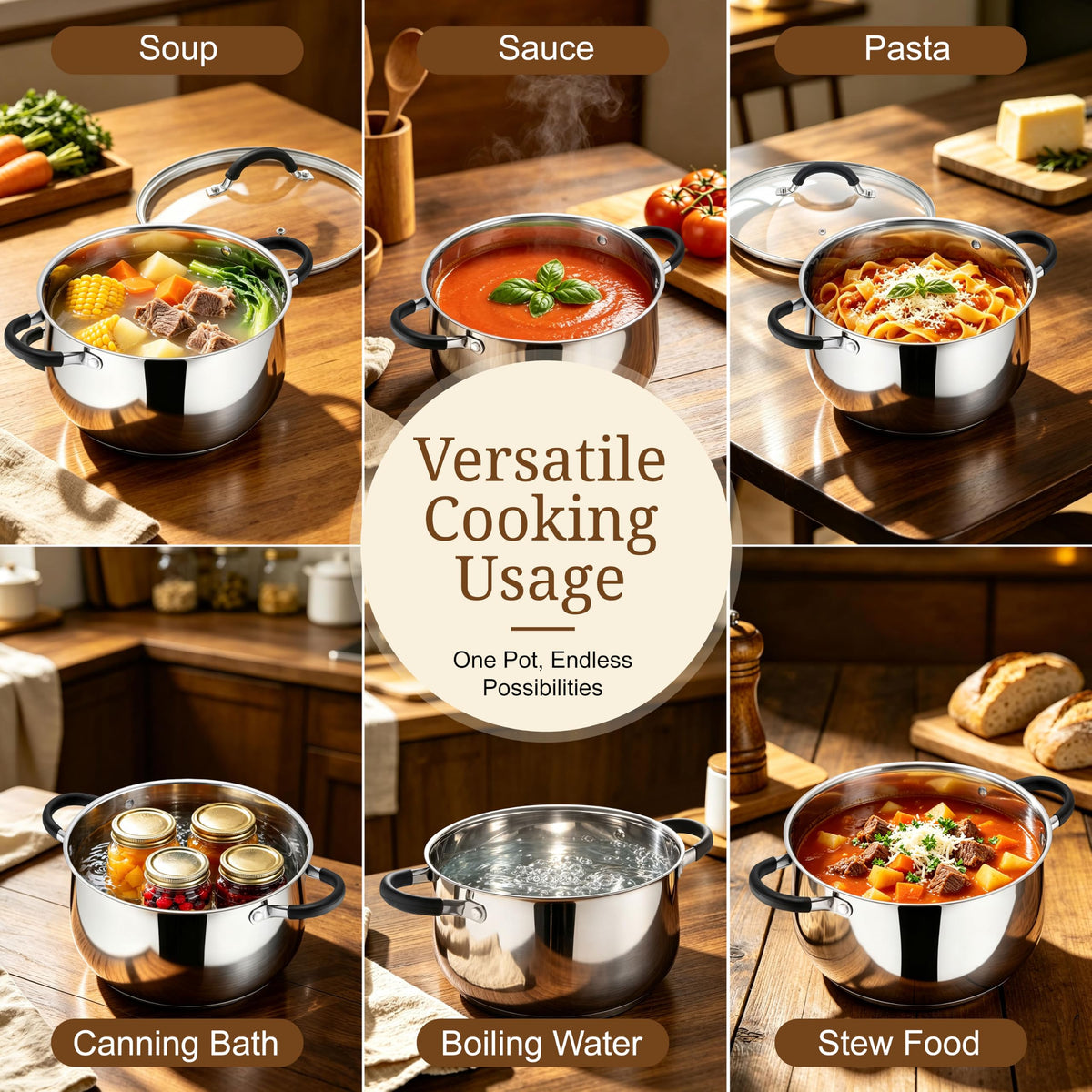 6 Quart Stainless Steel Induction Stock Pot with Lid Z8614