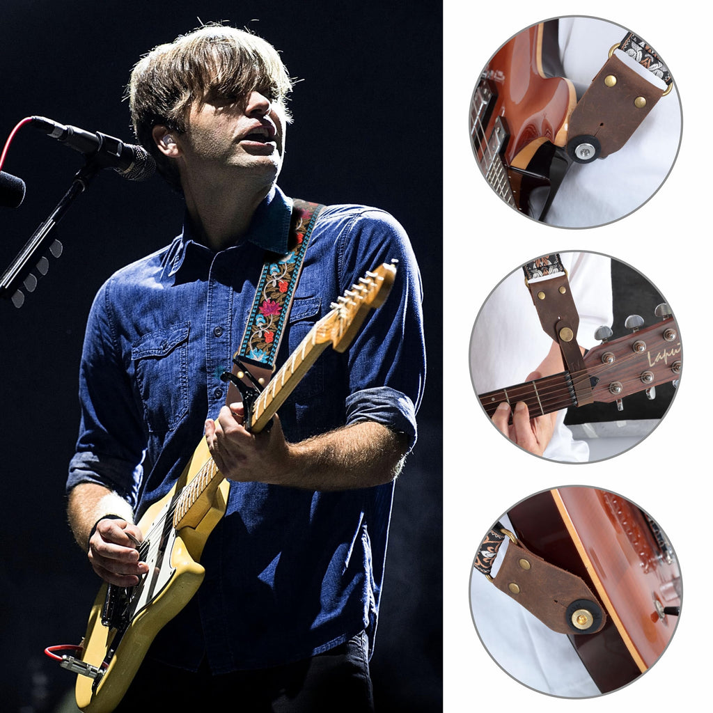 Jacquard Embroidery Cotton Guitar Strap with Leather Ends Q170