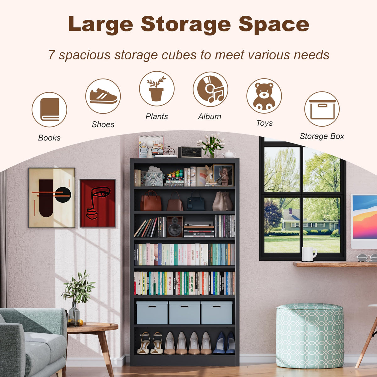 7 Tier Metal Media Storage Cabinet with Adjustable Shelves J5591