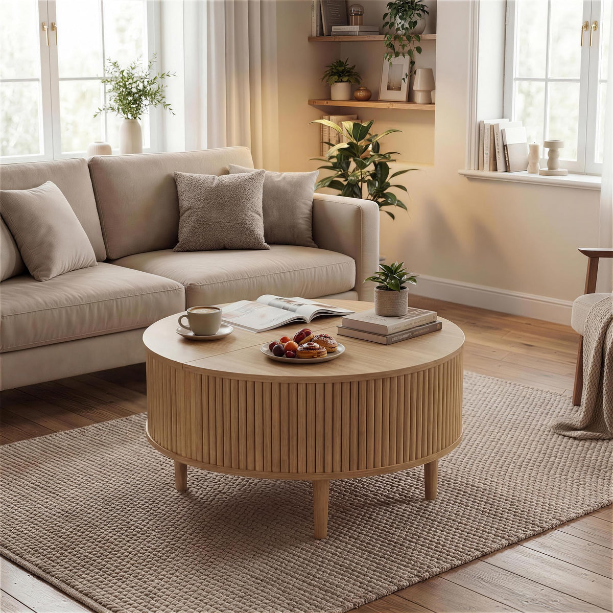 31.5" Round Lifting Top Coffee Table with Storage N888