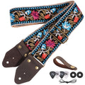 Jacquard Embroidery Cotton Guitar Strap with Leather Ends Q170