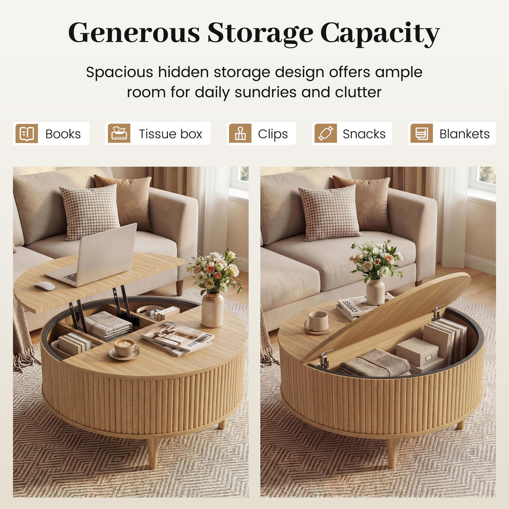 31.5" Round Lifting Top Coffee Table with Storage N888