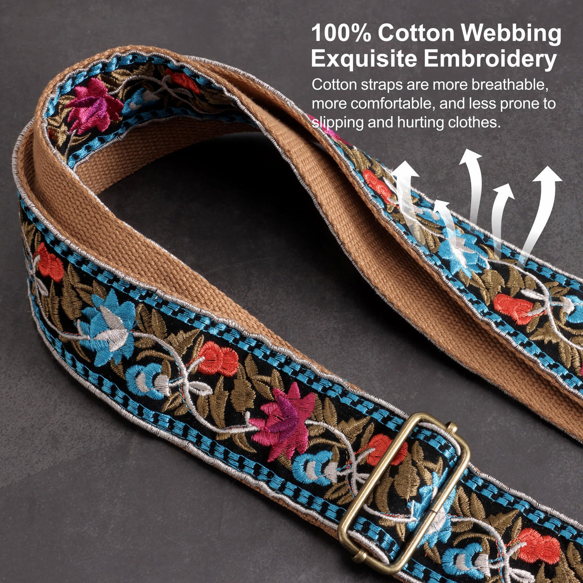 Jacquard Embroidery Cotton Guitar Strap with Leather Ends Q170