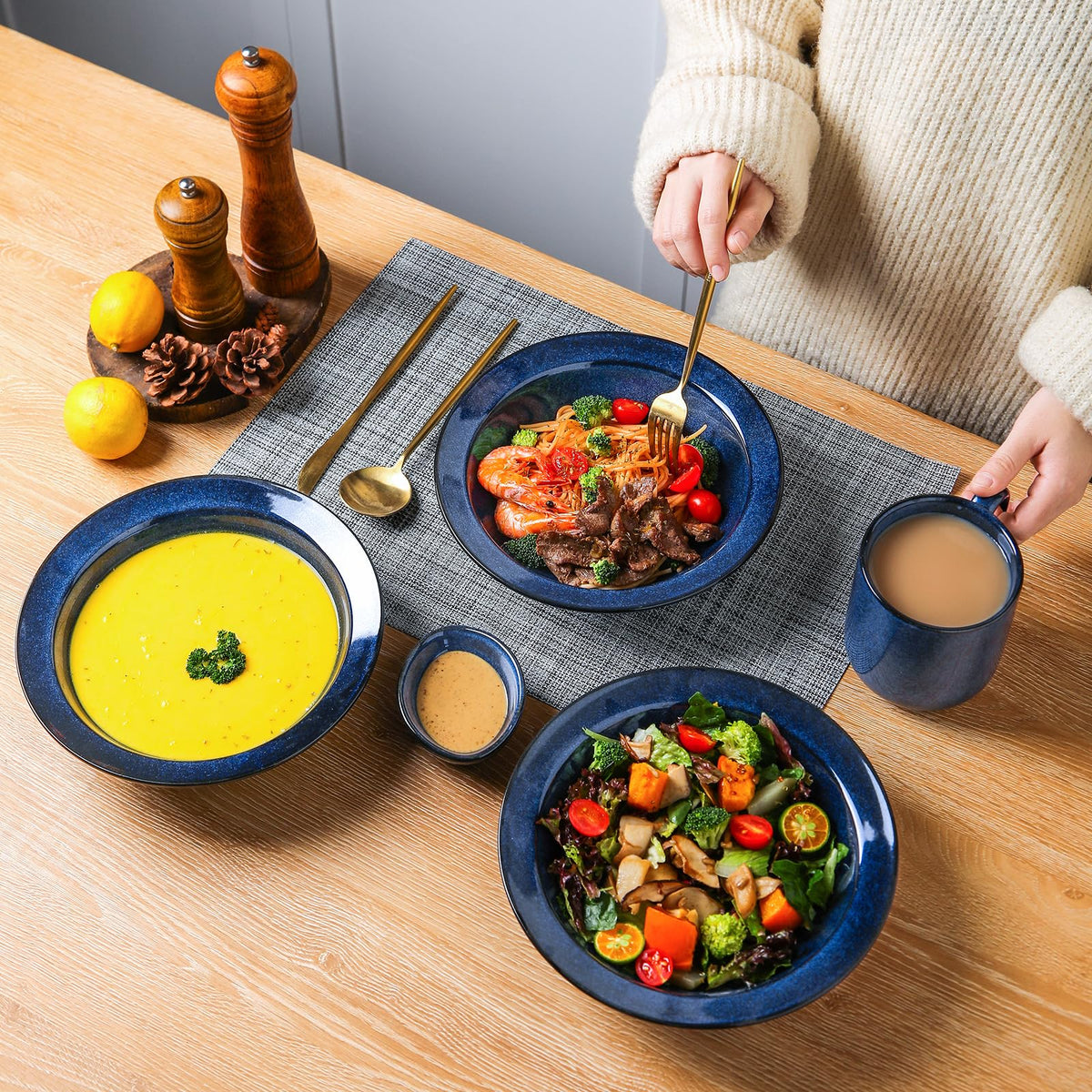 Blue 27oz Ceramic Soup Bowls Set of 4 A434491