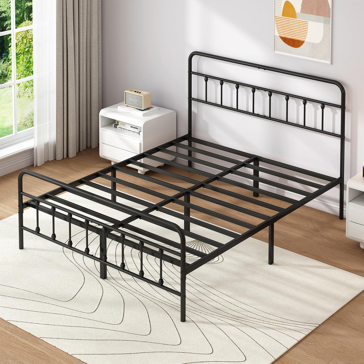 Queen Metal Bed Frame with Victorian Headboard & Footboard D485558